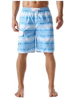 unitop Men's Swimming Trunks Quick Dry Summer Striped Beach Board Shorts with Lining