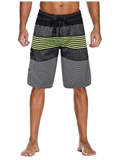 unitop Men's Swimming Trunks Quick Dry Summer Striped Beach Board Shorts with Lining