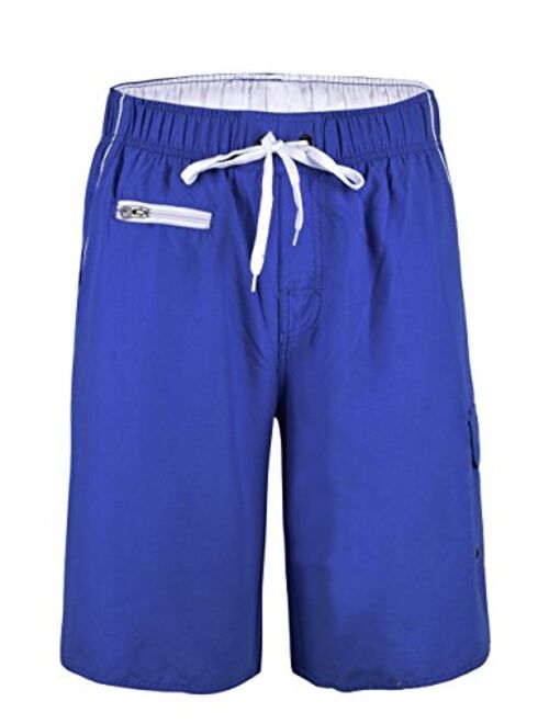 unitop Men's Swimming Trunks Quick Dry Summer Striped Beach Board Shorts with Lining