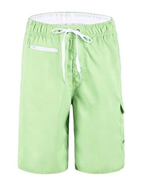 unitop Men's Swimming Trunks Quick Dry Summer Striped Beach Board Shorts with Lining