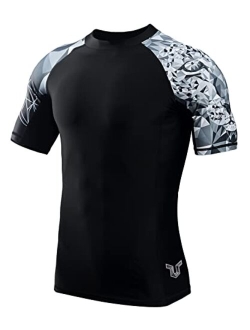 HUGE SPORTS Men's Splice UV Sun Protection UPF 50+ Skins Rash Guard Short Sleeves