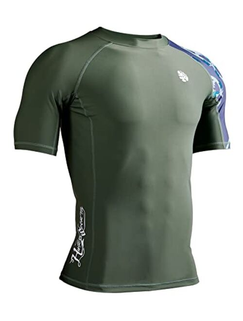 HUGE SPORTS Men's Splice UV Sun Protection UPF 50+ Skins Rash Guard Short Sleeves