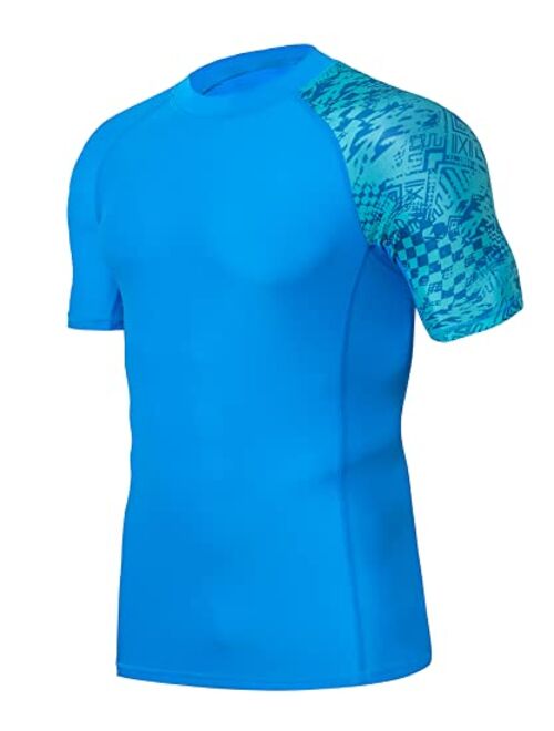 HUGE SPORTS Men's Splice UV Sun Protection UPF 50+ Skins Rash Guard Short Sleeves