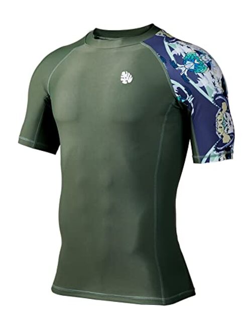 HUGE SPORTS Men's Splice UV Sun Protection UPF 50+ Skins Rash Guard Short Sleeves