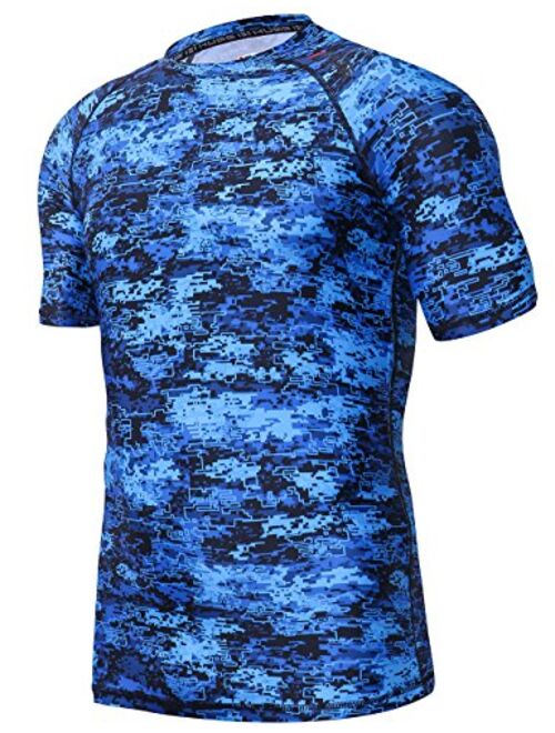 HUGE SPORTS Men's Splice UV Sun Protection UPF 50+ Skins Rash Guard Short Sleeves