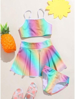 3pack Girls Ombre Bikini Swimsuit With Skirt