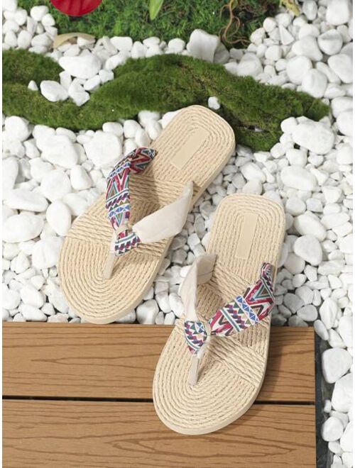 Caizu Vacation Slippers For Women, Geometric Pattern Flip Flops