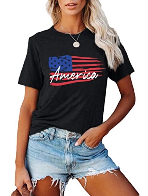 Meesheep American Shirts Women USA Flag T Shirts American Letter Print Shirt Patriotic Tee Shirts USA Tee Tops