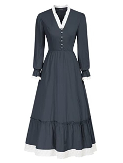 Women Pioneer Colonial Costume V Neck Prairie Civil War Dresses