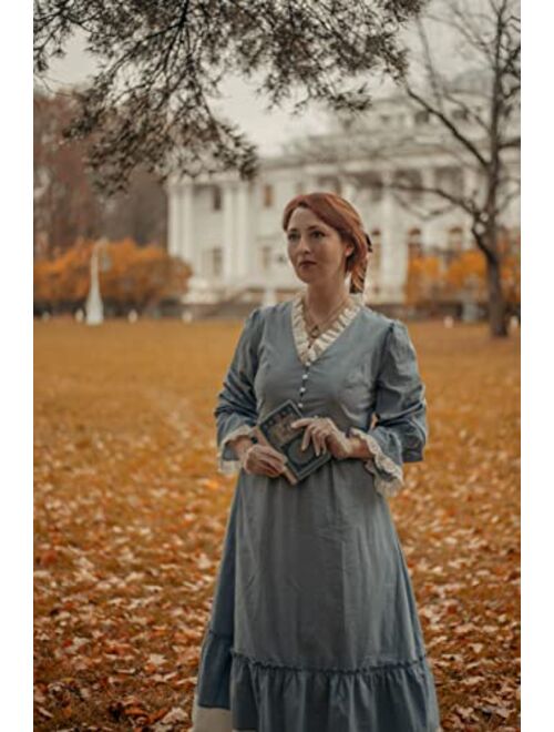 Scarlet Darkness Women Pioneer Colonial Costume V Neck Prairie Civil War Dresses