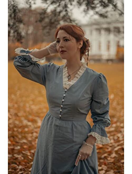 Scarlet Darkness Women Pioneer Colonial Costume V Neck Prairie Civil War Dresses