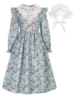 Girl Pioneer Dress Colonial Prairie Dresses for Girls 6-12Y