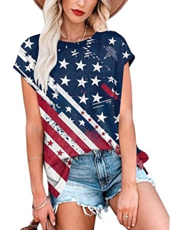 Spadehill Women's July 4th Short Sleeve American Flag Shirt