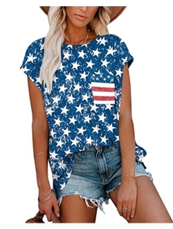 Spadehill Women's July 4th Short Sleeve American Flag Shirt