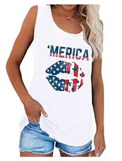 Deerose Womens 4th of July Shirt Sleeveless USA Flag Patriotic Summer Tank Tops