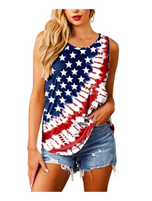 Deerose Womens 4th of July Shirt Sleeveless USA Flag Patriotic Summer Tank Tops