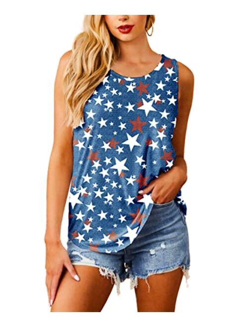 Deerose Womens 4th of July Shirt Sleeveless USA Flag Patriotic Summer Tank Tops