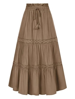 Women's Maxi Skirts Summer Tiered Drawstring Renaissance Skirts