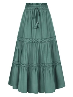 Women's Maxi Skirts Summer Tiered Drawstring Renaissance Skirts