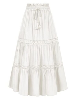 Women's Maxi Skirts Summer Tiered Drawstring Renaissance Skirts