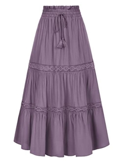 Women's Maxi Skirts Summer Tiered Drawstring Renaissance Skirts