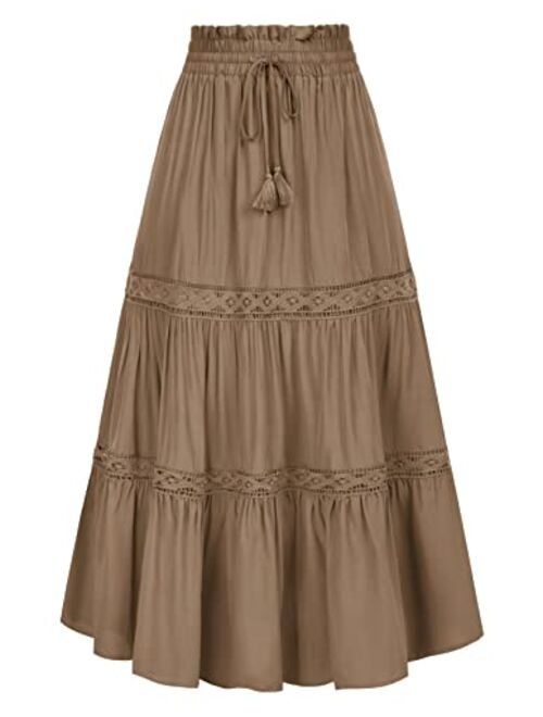 Scarlet Darkness Women's Maxi Skirts Summer Tiered Drawstring Renaissance Skirts