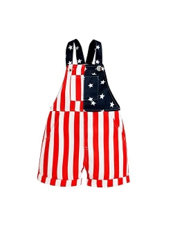 Adobabirl Toddler Baby 4th of July Outfit Girl Boy American Flag Overall Shorts Suspender Denim Jumpsuit with Pocket