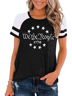 Meesheep American Flag Shirt Women 4th of July Shirts USA Flag Graphic Patriotic Tshirt Raglan Color Block Tops