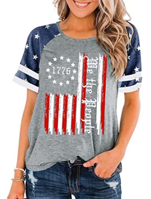 Meesheep American Flag Shirt Women 4th of July Shirts USA Flag Graphic Patriotic Tshirt Raglan Color Block Tops