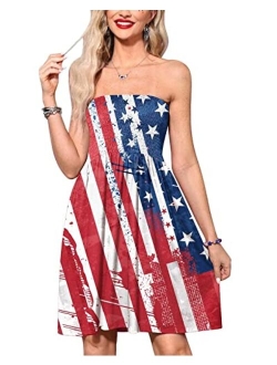 Spadehill Women's 4th of July American Flag Strapless A-line Dress