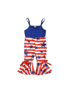 MODNTOGA 4th Of July Outfit Baby Girl American Flag Flare Jumpsuit Toddler Independence Day Bell Bottom Overall