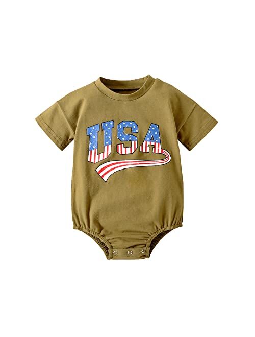 Hinzonek Toddler Baby 4th of July Outfit Overisized Romper Shirts Top Shorts Matching Set USA Independence Day Clothes