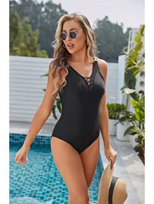 Scarlet Darkness One Piece Swimsuits for Women Tummy Control Mesh Bathing Suits