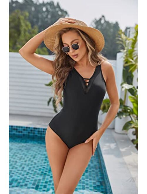 Scarlet Darkness One Piece Swimsuits for Women Tummy Control Mesh Bathing Suits