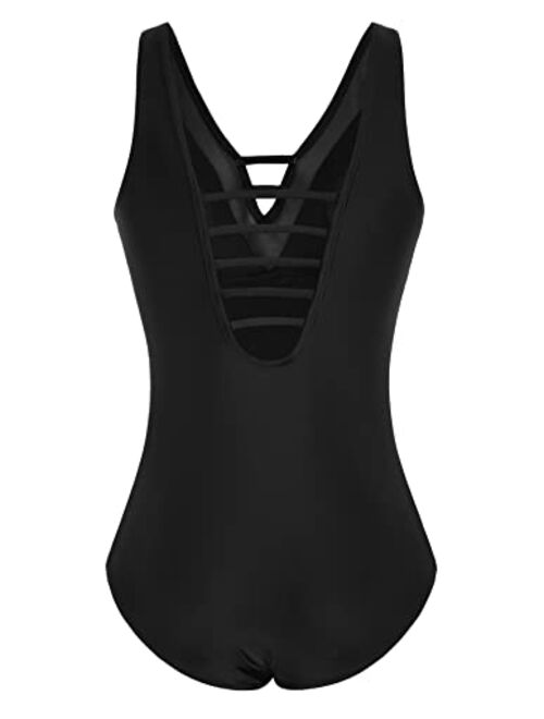 Scarlet Darkness One Piece Swimsuits for Women Tummy Control Mesh Bathing Suits