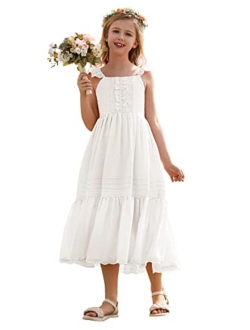 Girl Summer Long Dress Flutter Sleeve Ruffle Dress Victorian Costume Size 6-12 Year