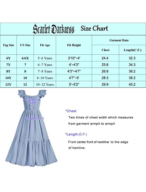 Scarlet Darkness Girl Summer Long Dress Flutter Sleeve Ruffle Dress Victorian Costume Size 6-12 Year