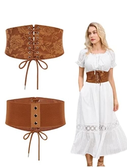 Women's Renaissance Stretch Belt Lace Overlay Front Waist Cinch Belts