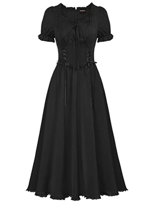 Scarlet Darkness Women Victorian Dress Renaissance Lace Up Corset Cottagecore Dress with Pocket