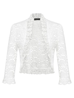 Women's Lace Shrug 3/4 Sleeve Crochet Sheer Bolero Jacket for Evening Dress