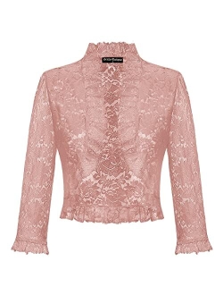 Women's Lace Shrug 3/4 Sleeve Crochet Sheer Bolero Jacket for Evening Dress