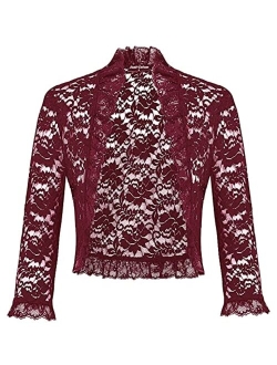 Women's Lace Shrug 3/4 Sleeve Crochet Sheer Bolero Jacket for Evening Dress