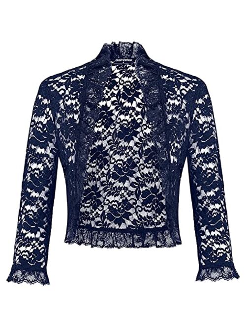 Scarlet Darkness Women's Lace Shrug 3/4 Sleeve Crochet Sheer Bolero Jacket for Evening Dress