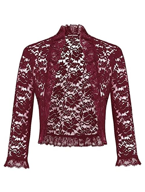 Scarlet Darkness Women's Lace Shrug 3/4 Sleeve Crochet Sheer Bolero Jacket for Evening Dress