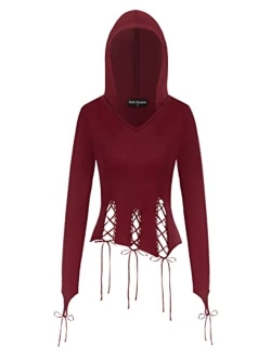 Goth Hoodies for Women Lace-up Lightweight Cropped Sweatshirt