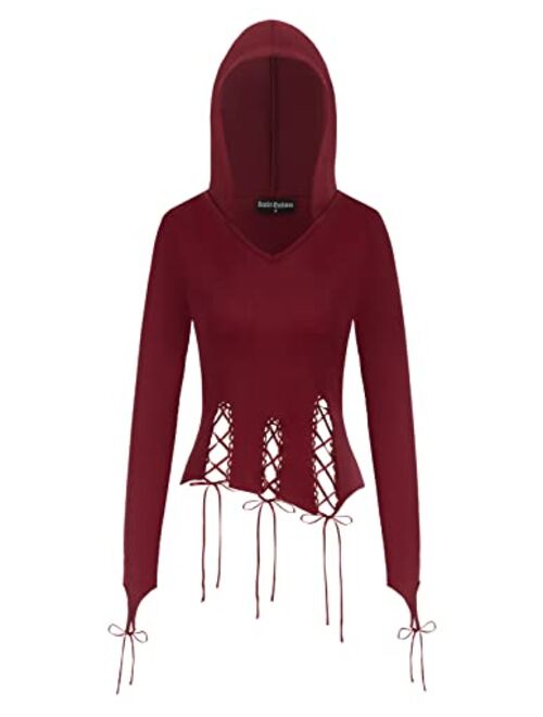 Scarlet Darkness Goth Hoodies for Women Lace-up Lightweight Cropped Sweatshirt