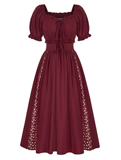 Scarlet Darkness Victorian Dress for Women Renaissance Puff Sleeve Cottagecore Dress