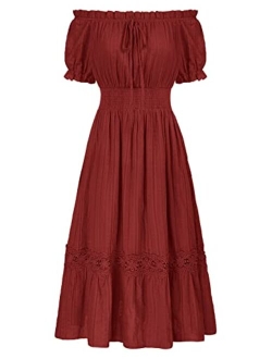 Women Renaissance Maxi Dress Short Sleeve Off Shoulder Flowy Peasant Dress