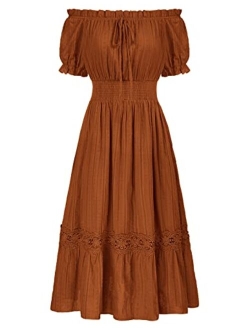 Women Renaissance Maxi Dress Short Sleeve Off Shoulder Flowy Peasant Dress