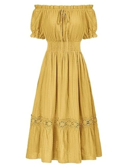 Women Renaissance Maxi Dress Short Sleeve Off Shoulder Flowy Peasant Dress
